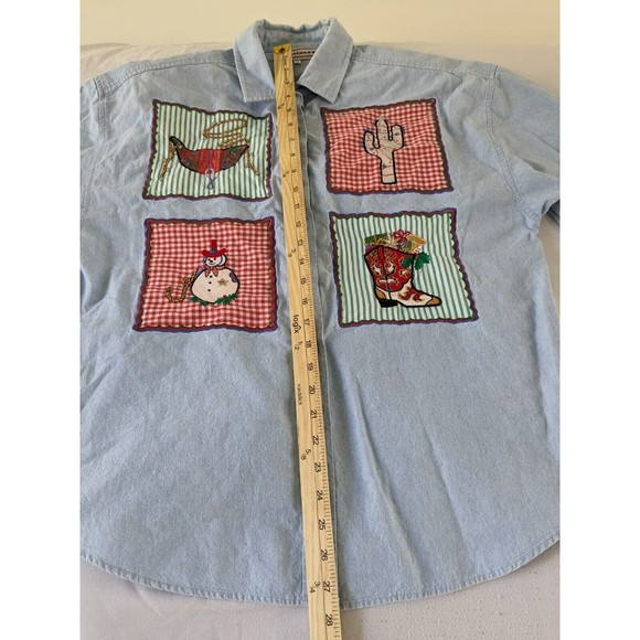 Vintage‎ 90s Western Embroidered Christmas Denim Shirt Size 14 Large Cowboy - Picture 10 of 12